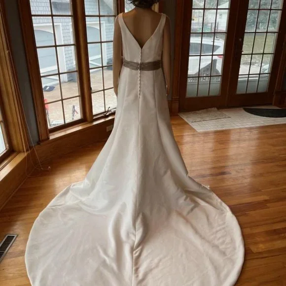 wedding dress brown sash Elegant Strapless Satin Wedding Dresses Sash